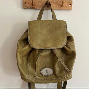 Green Vintage Leather Fossil Drawstring Backpack